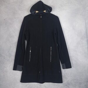 Ibex Sweater Hoodie Coat Womens Small Black Merino Wool Hooded Full Zip